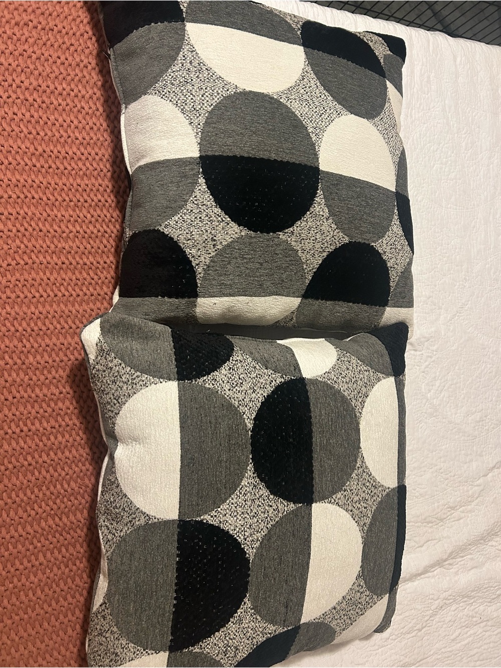 Modern Geometric Circle Accent Pillow Set in Black, Gray & Cream